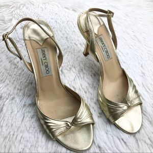 Jimmy Choo | Gold Strappy Leather Heels Sz 40